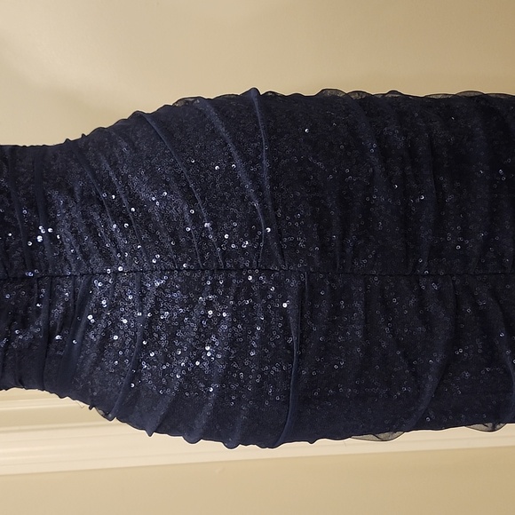 New Lauren by Ralph Lauren dress navy blue mesh overlay sequined cap sleeve 10 - Picture 9 of 11